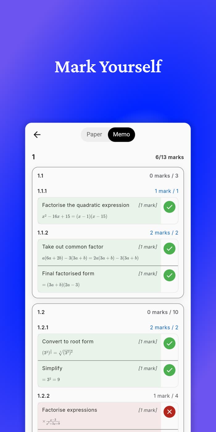 Detailed markbook showing strengths and weaknesses across chapters