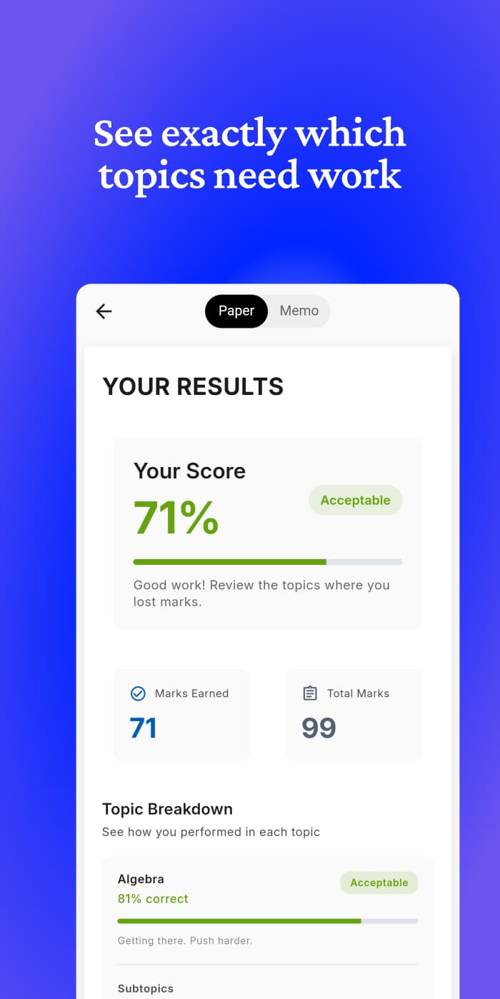 Example of a tracked practice session with completion progress